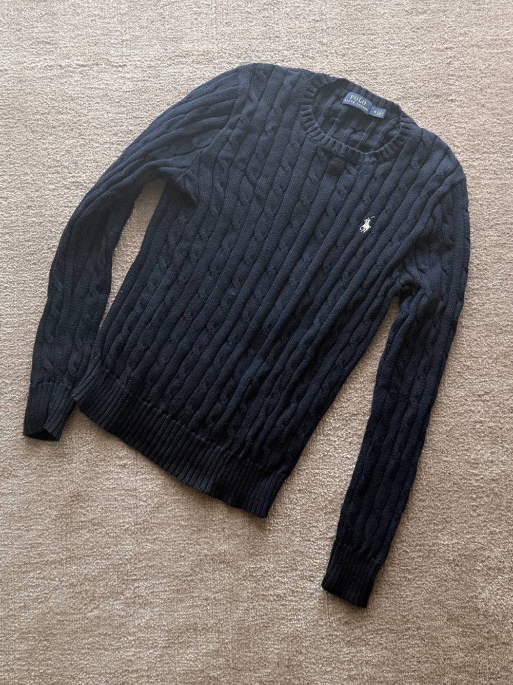 Polo Ralph Lauren womens Navy Cable-Knit Crewneck Sweater medium